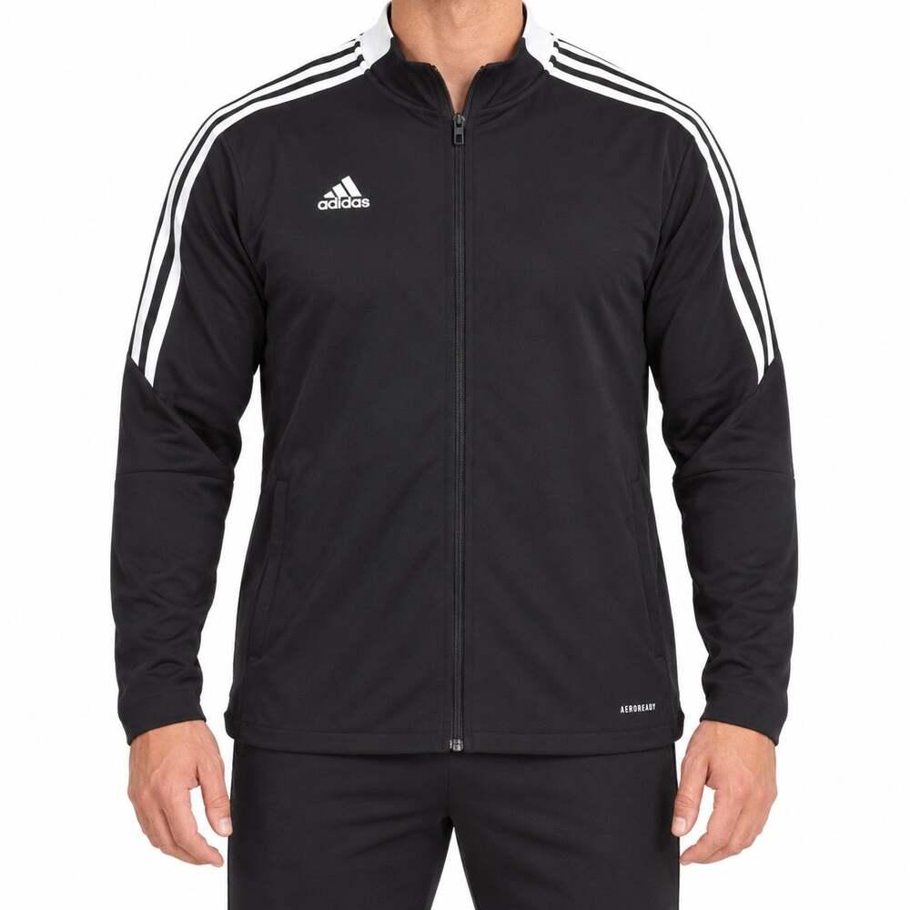 Adidas Track Jacket Mens XL Black 3-Stripes AEROREADY Primegreen Full Zip